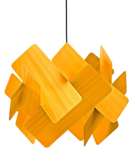 LZF LAMPS Závěsné světlo Escape, žluté/niklové, Ø 30 cm, dřevo, stmívatelný, Žlutá / oranžová, Obývací pokoj / jídelna, Dřevo, Design