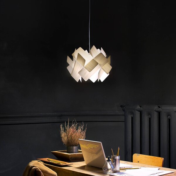 LZF LAMPS Závěsné světlo Escape, barva slonová kost/nikl Ø 30 cm dřevo, stmívatelný, Krémová / jantar, Obývací pokoj / jídelna, Dřevo, Design