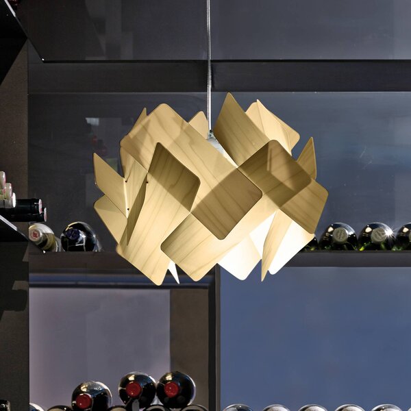 LZF LAMPS Závěsné světlo Escape, barva slonová kost/nikl Ø 30 cm dřevo, stmívatelný, Krémová / jantar, Obývací pokoj / jídelna, Dřevo, Design