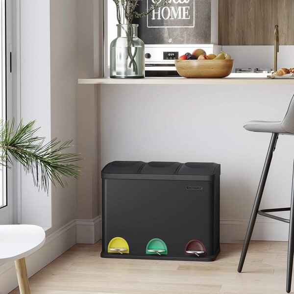SONGMICS Koš na tříděný odpad Galipa 3x15 l černý