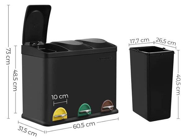 SONGMICS Koš na tříděný odpad Galipa 3x15 l černý