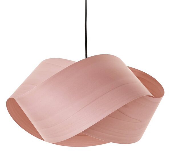 LZF LAMPS Závěsné světlo Nut, světle růžové/niklové, délka 42 cm, dřevo, stmívatelný, Fialová / růžová / barva růže, Obývací pokoj / jídelna, Dřevo, Design
