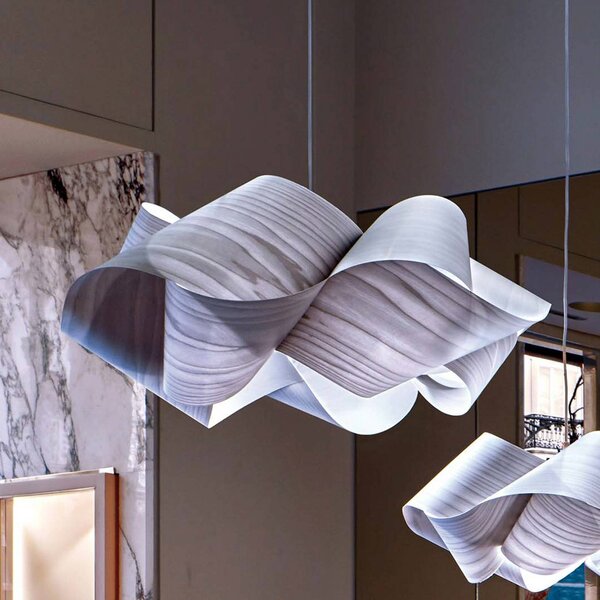 LZF LAMPS Závěsné světlo Swirl, šedá/niklová, Ø 75 cm, dřevo, stmívatelný, Hliník / šedá / zinek, Obývací pokoj / jídelna, Dřevo, Design