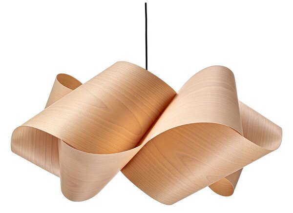 LZF LAMPS Závěsné světlo Swirl, buk/nikl, Ø 54 cm, dřevo, stmívatelný, Světlé dřevo, Obývací pokoj / jídelna, Dřevo, Design