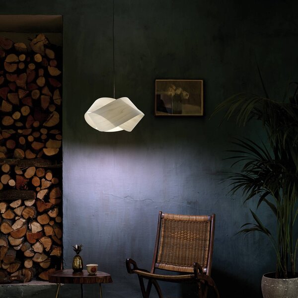 LZF LAMPS Závěsné světlo Nut, barva slonová kost/nikl, délka 42 cm, stmívatelný, Krémová / jantar, Obývací pokoj / jídelna, Dřevo, Design