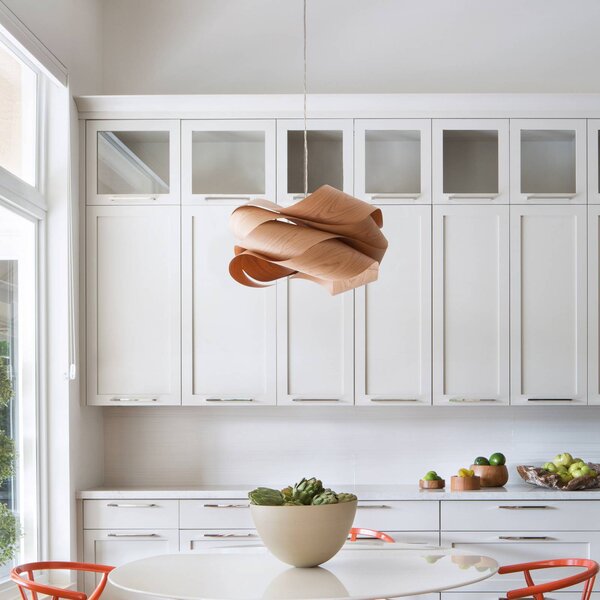 LZF LAMPS Závěsné světlo Link, třešňové dřevo/niklová barva, Ø 46 cm, dřevo, stmívatelný, Světlé dřevo, Obývací pokoj / jídelna, Dřevo, Design