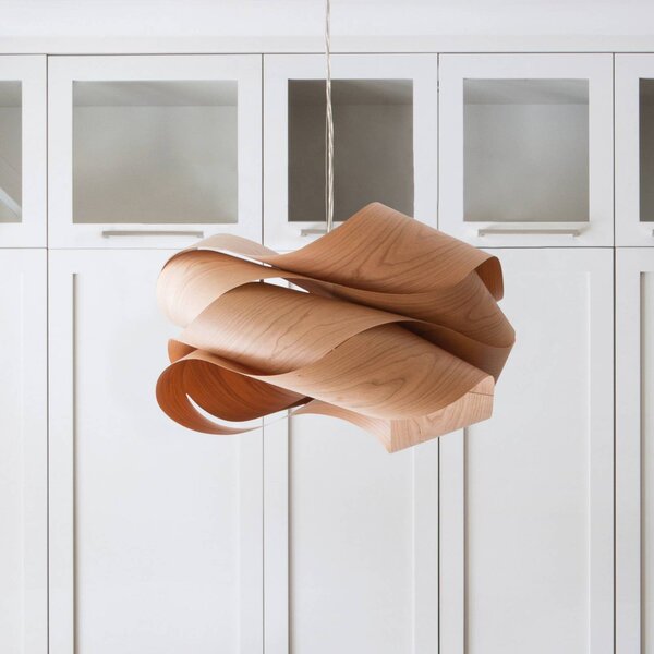 LZF LAMPS Závěsné světlo Link, třešňové dřevo/niklová barva, Ø 46 cm, dřevo, stmívatelný, Světlé dřevo, Obývací pokoj / jídelna, Dřevo, Design