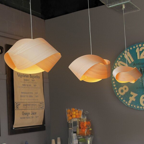 LZF LAMPS Závěsné světlo Nut, buková/niklová barva, délka 42 cm, dřevo, stmívatelný, Světlé dřevo, Obývací pokoj / jídelna, Dřevo, Design