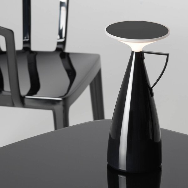 Kartell LED stolní lampa na baterie Camomille, černá, výška 24 cm, stmívatelný, Černá, Obývací pokoj / jídelna, Plast, Design