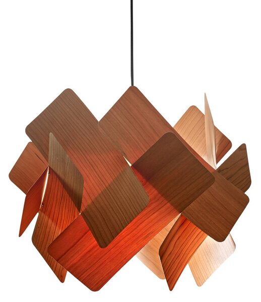 LZF LAMPS Závěsné světlo Escape, třešňové dřevo/niklová barva, Ø 30 cm, stmívatelný, Světlé dřevo, Obývací pokoj / jídelna, Dřevo, Design