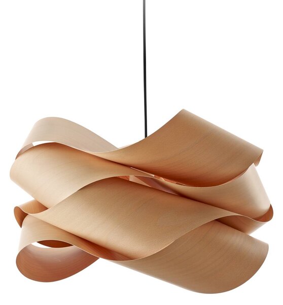 LZF LAMPS Závěsné světlo LZF, barva buk/nikl, Ø 46 cm, dřevo, stmívatelný, Světlé dřevo, Obývací pokoj / jídelna, Dřevo, Design
