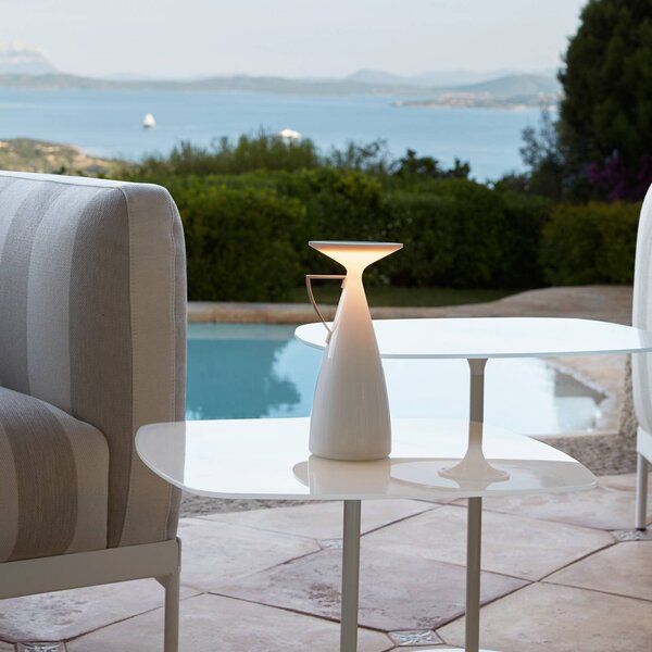 Kartell LED stolní lampa na baterie Camomille, bílá, výška 24 cm, stmívatelný, Bílá / opál, Obývací pokoj / jídelna, Plast, Design