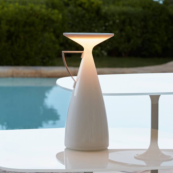Kartell LED stolní lampa na baterie Camomille, bílá, výška 24 cm, stmívatelný, Bílá / opál, Obývací pokoj / jídelna, Plast, Design