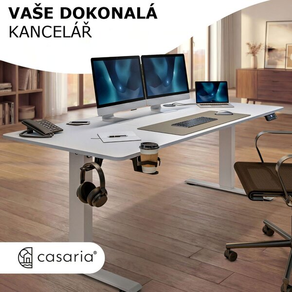 Výškově nastavitelný kancelářský stůl FLEXI, 140x60x72–117cm, bílá Casaria