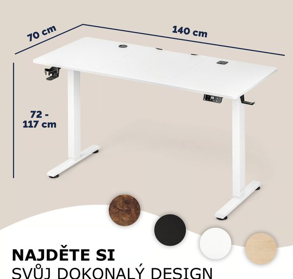 Výškově nastavitelný kancelářský stůl FLEXI, 140x60x72–117cm, bílá Casaria