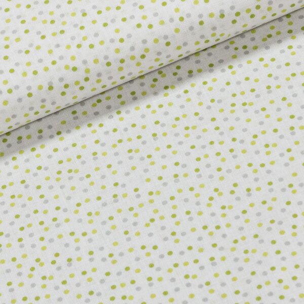 Bavlněné plátno zeleno-šedé puntíky na bílé, š.140cm (látka v metráži)