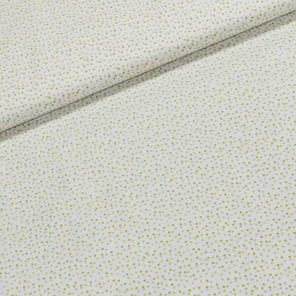 Bavlněné plátno zeleno-šedé puntíky na bílé, š.140cm (látka v metráži)