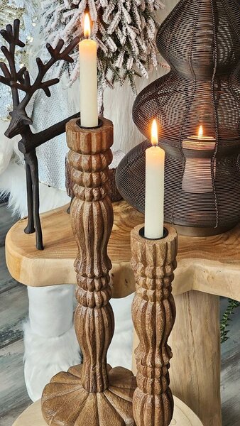Hnědý dřevěný svícen na úzkou svíčku Jeraldo - Ø 15*38 cm - Light & Living