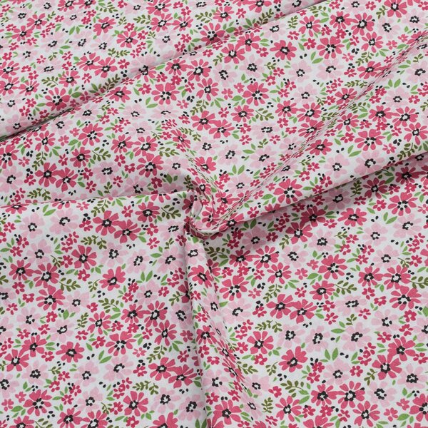 Bavlněné plátno POLO růžové a zelené kytičky, š.160cm (látka v metráži)