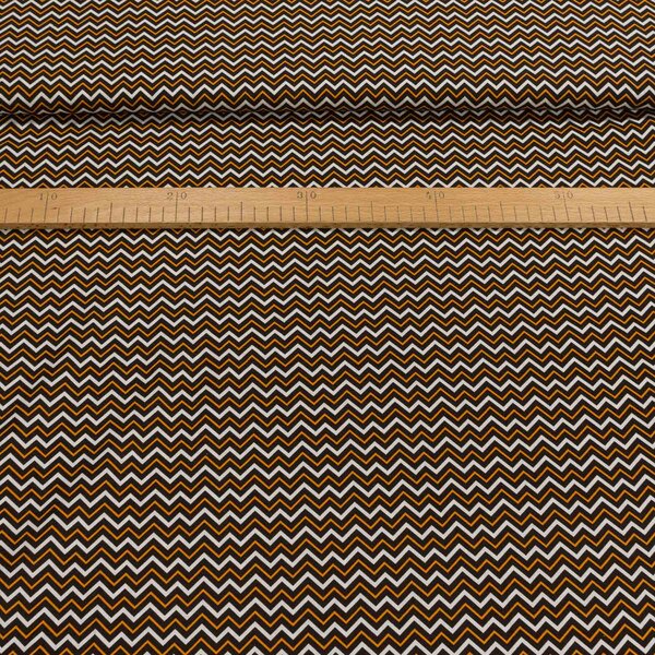 Bavlněné plátno GLORIA 1480983, zig-zag, oranžovo-hnědá, š.150cm (látka v metráži)