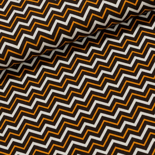 Bavlněné plátno GLORIA 1480983, zig-zag, oranžovo-hnědá, š.150cm (látka v metráži)