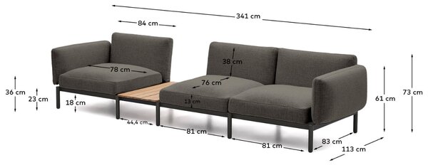 Kave Home Zahradní pohovka Sorells 341 cm se stolkem se šedou podnoží