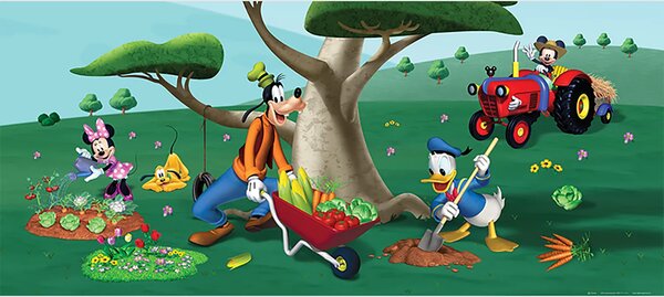 Dětská vliesová fototapeta na zed' Mickey Mouse v zahradě, Disney | 202 x 90 cm | DFTDNH 5321