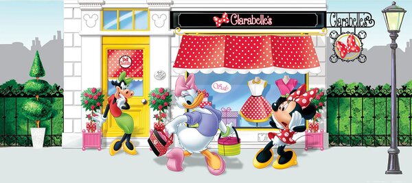 Dětská vliesová fototapeta na zed' Minnie a Daisy na nákupech, Disney | 202 x 90 cm | DFTDNH 5322