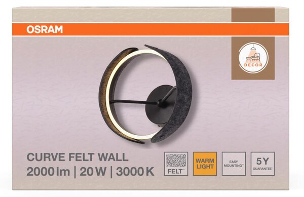 LEDVANCE nástěnné svítidlo Decor Curve Felt 20 W 220-240 V 3000 K tmavě šedé