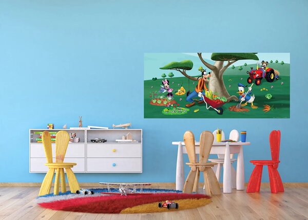 Dětská vliesová fototapeta na zed' Mickey Mouse v zahradě, Disney | 202 x 90 cm | DFTDNH 5321