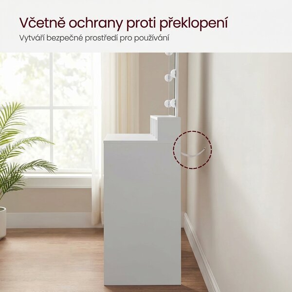 Toaletní kosmetický stolek s LED osvětlením, bílý RDT114WB01
