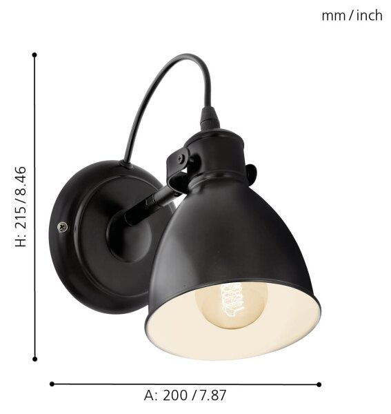 Eglo 49468 - Nástěnné svítidlo PRIDDY 1xE27/40W/230V