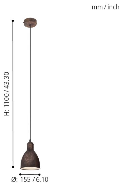 Eglo 49492 - Lustr PRIDDY 1 1xE27/60W/230V