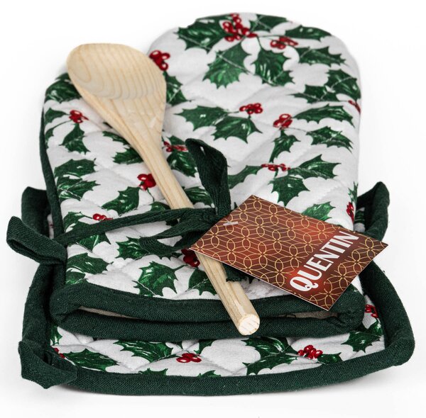 Avax kuchyňská chňapka AK-3945, cesmína, zelená 28x18cm + podložka 20x20cm + vařečka