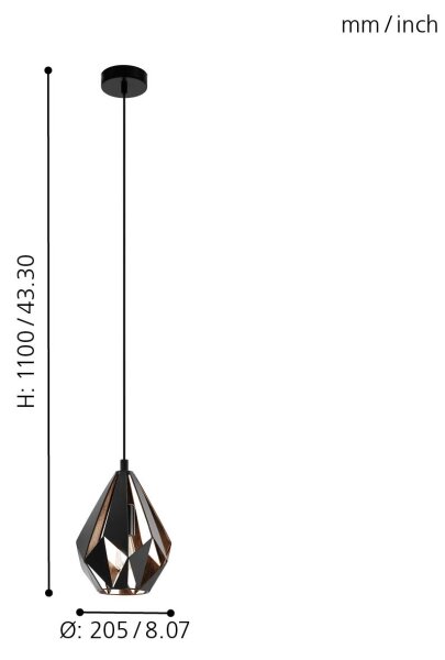 Eglo 49997 - Lustr na lanku CARLTON 1xE27/60W/230V