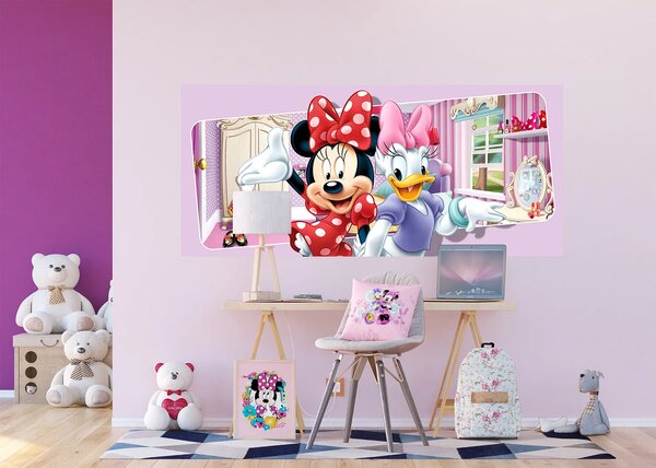 Dětská vliesová fototapeta na zed' Minnie a Daisy v pokojíčku, Disney | 202 x 90 cm | DFTDNH 5383