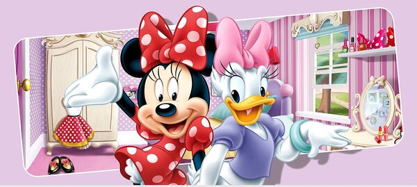 Dětská vliesová fototapeta na zed' Minnie a Daisy v pokojíčku, Disney | 202 x 90 cm | DFTDNH 5383