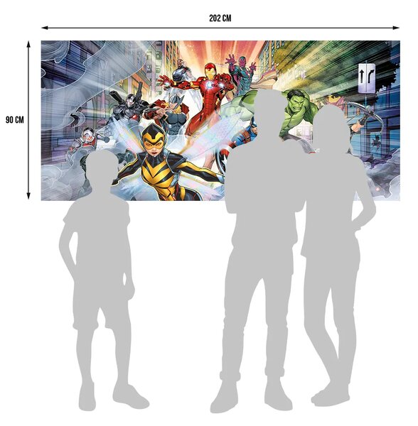 Dětská vliesová fototapeta na zed' Marvel Avengers v bitvě, Disney | 202 x 90 cm | DFTDNH 5397
