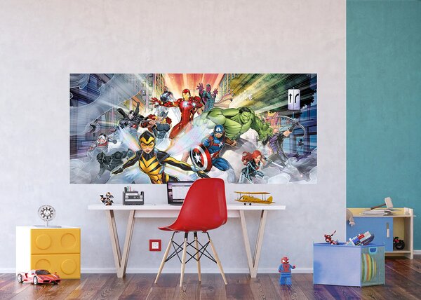 Dětská vliesová fototapeta na zed' Marvel Avengers v bitvě, Disney | 202 x 90 cm | DFTDNH 5397
