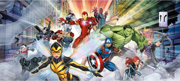 Dětská vliesová fototapeta na zed' Marvel Avengers v bitvě, Disney | 202 x 90 cm | DFTDNH 5397