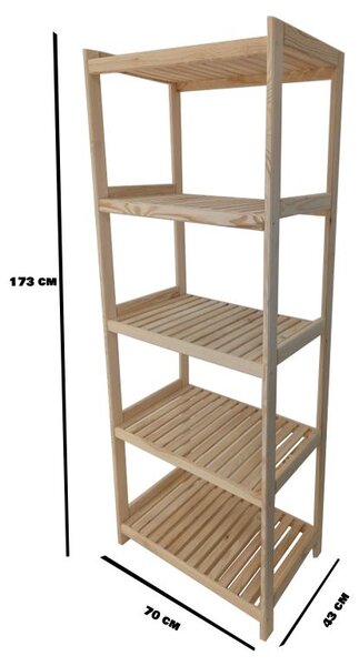 Dřevěný regál s 5 policemi, 173 x 70 x 43 cm
