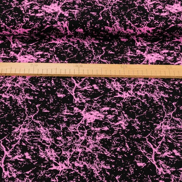 Bavlněný úplet 6910/06b, růžové cákance na černé, š.180cm (látka v metráži)