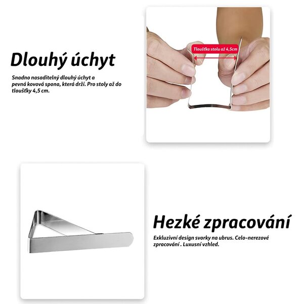 TextilCentrum Spona na ubrus TABLECLOTH CLAMP, nerezová, š. 4,5cm x d. 7,4cm a 5cm