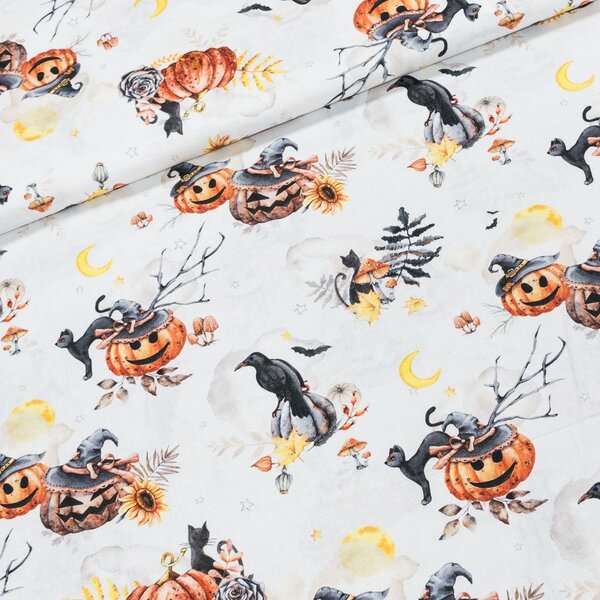 Bavlněné plátno FLITWICK, helloween na bílé, š.150cm (látka v metráži)