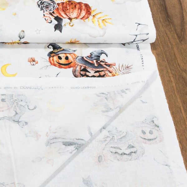 Bavlněné plátno FLITWICK, helloween na bílé, š.150cm (látka v metráži)