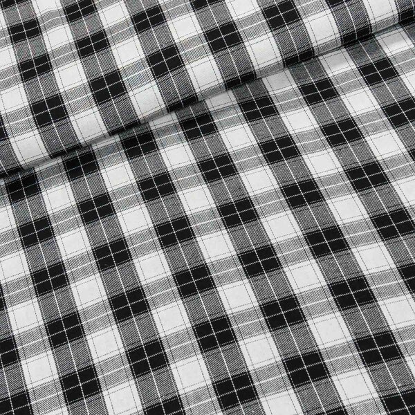 Flanel tkaný / barchet, oboustranný 38, černo-bílé káro, š.150cm (látka v metráži)