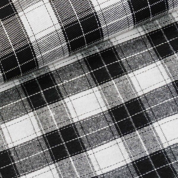 Flanel tkaný / barchet, oboustranný 38, černo-bílé káro, š.150cm (látka v metráži)