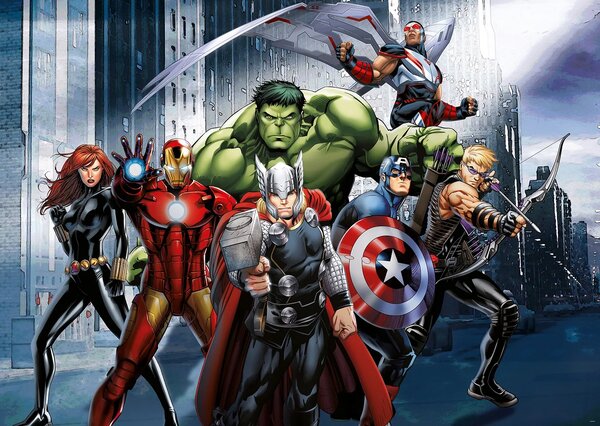 Dětská vliesová fototapeta na zed' Marvel Avengers ve Městě, Disney | 155 x 110 cm | DFTDNM 5277
