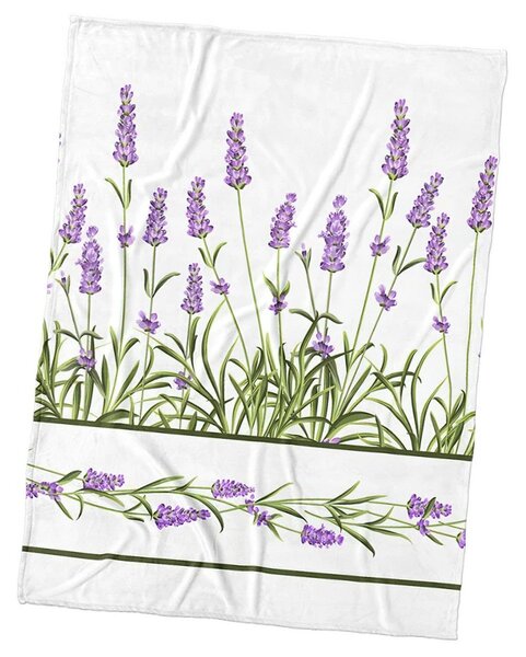 Carbotex Deka z mikrovlákna (coral fleece) LEVANDULOVÁ ZAHRADA, bílá, 150x200cm