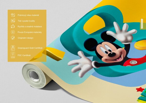 Dětská vliesová fototapeta na zed' Mickey Mouse a Čísla, Disney | 90 x 202 cm | DFTDNV 5413